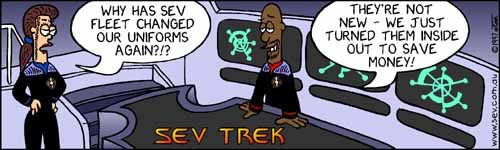 Sev Trek - cartoon spoofs
      of Star Trek. Copyright 1997 by John Cook.